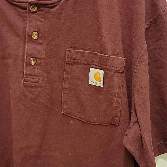 Carhartt Pocket Henley Burgundy Tshirt Size Large Tall Loose Fit - Picture 6 of 7